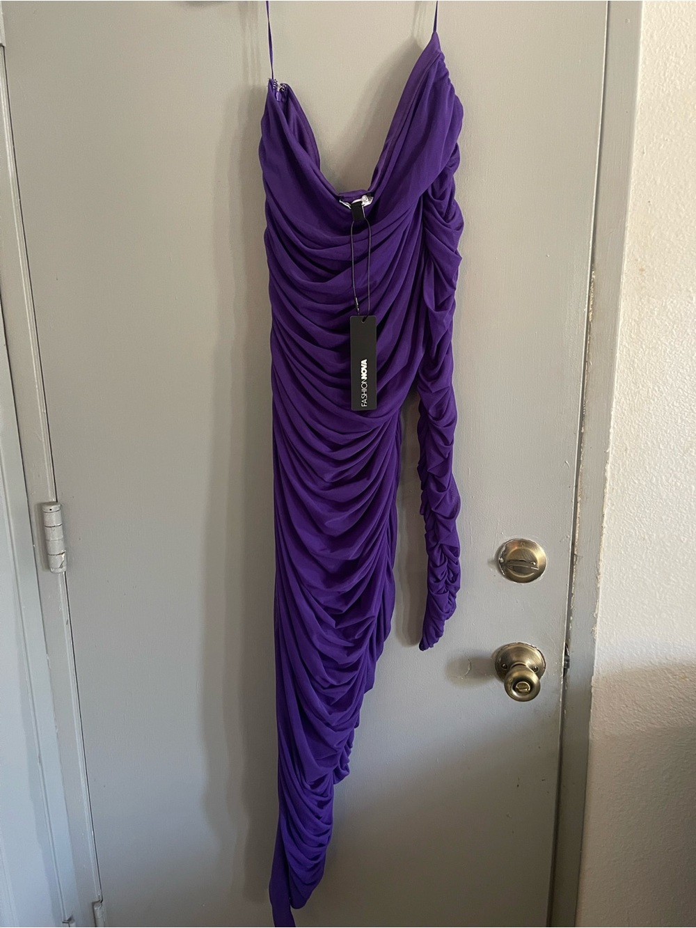 Fashion Nova Purple Ruched One-Shoulder Asymmetrical Dress